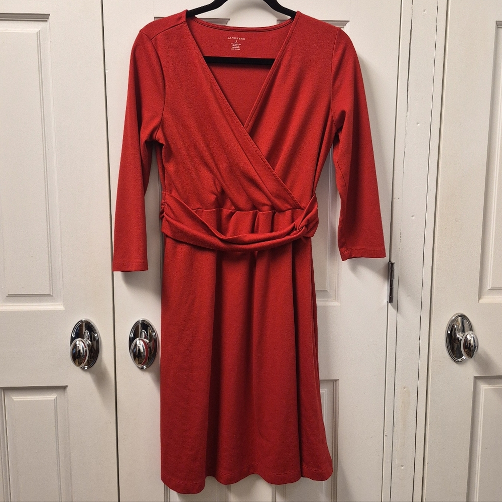 Lands'‎ End Vibrant Red Long Sleeve Dress